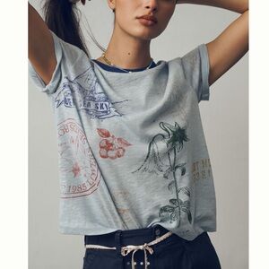 ⛵️Anthropologie Stamped Printed Short-Sleeve Tee Pilcro NEW XL Blue Novelty